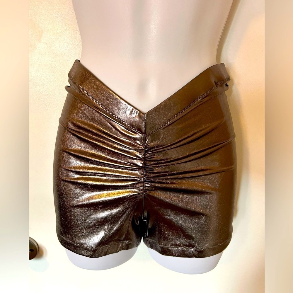 Skims Sz XXS Metallic V Waist Shiny Swim Bottoms Shorts NWT